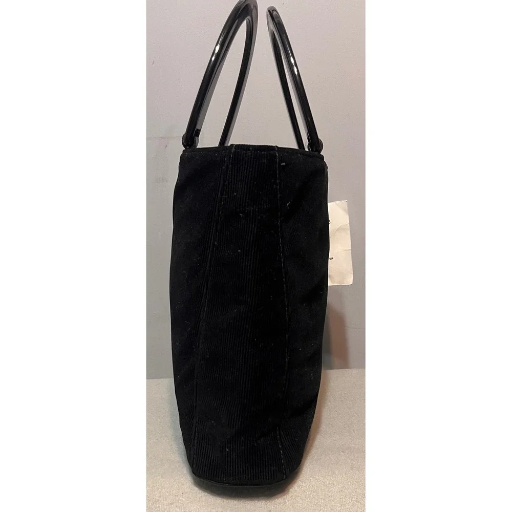 Vtg NWT‎ Rangoni Of Florence Black Corduroy Top Handle Bag Purse Leather Trim